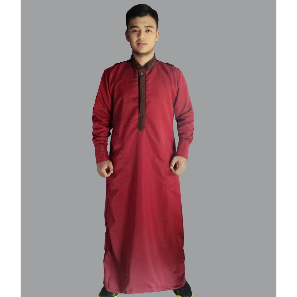Gamis Pria Hisan kombinasi lurik Terbaru - Maroon