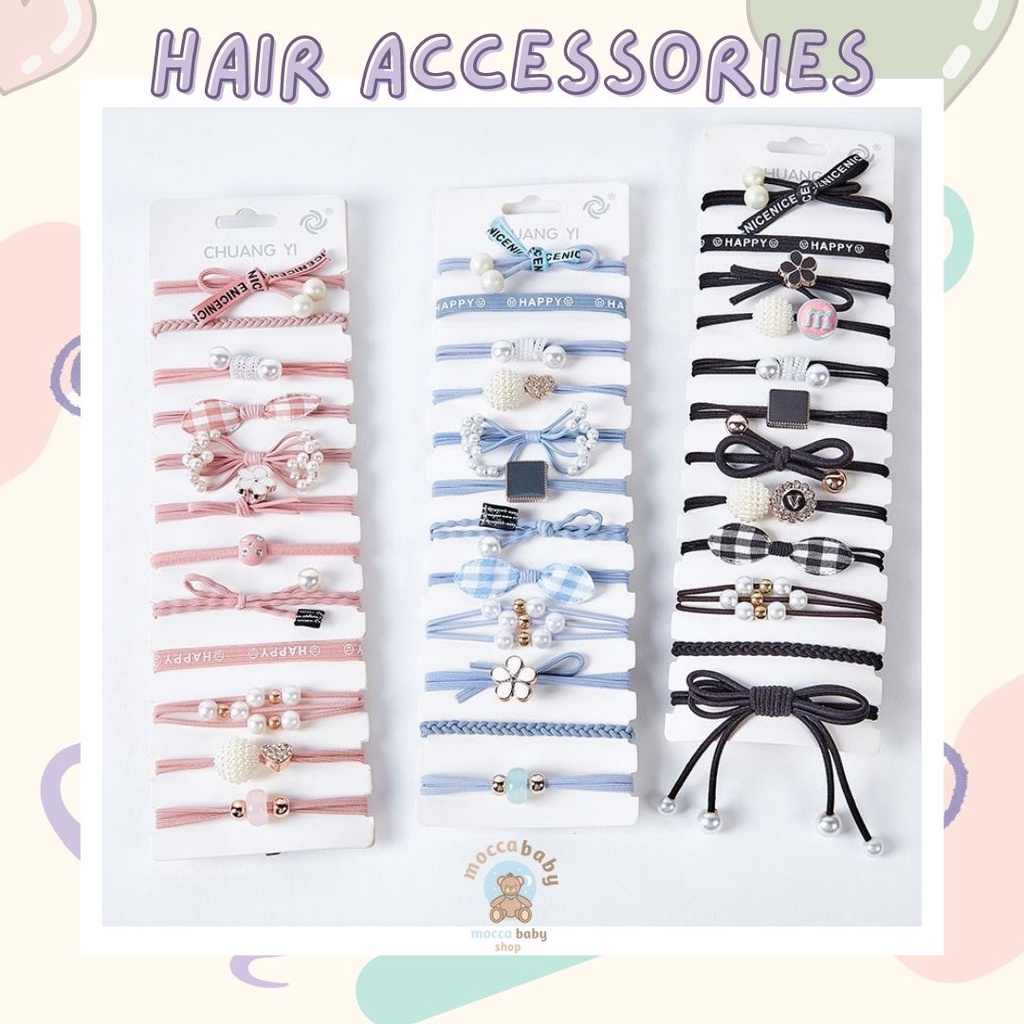 MBSS - IKAT RAMBUT MOTEK Ikat Rambut Anak Korea 1 set Isi 12 Pcs NO BOX Bahan Karet Aksesoris Rambut Wanita Murah