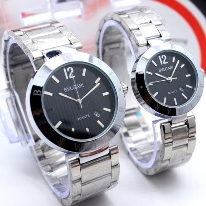 Jam Tangan Couple Bvlgari / Bulgari -Silver Black (harga sepasang)