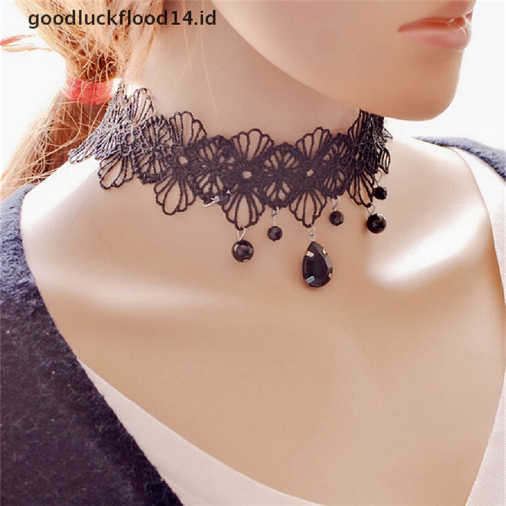 [OOID] Fashion Gothic Black Lace Retro Choker Collar Flower Pendant Necklace Jewelry ID