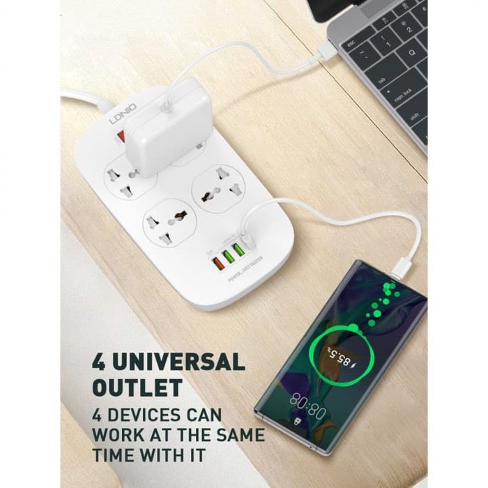 LDNIO Power Strip 4 Sockets + 4USB Port QC 3.0 Fast Charging SC4407