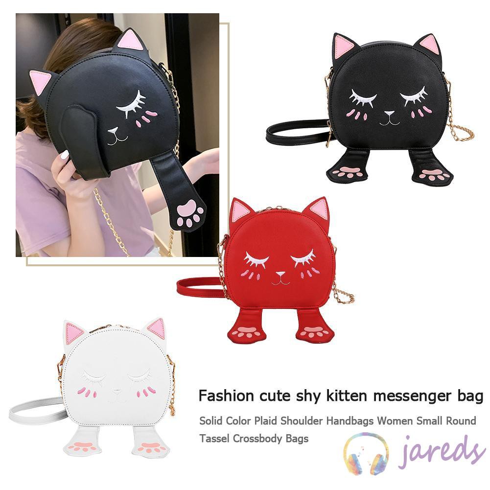 Codtas Selempang Wanita Bentuk Bulat Motif Bordir Kucing Lucu