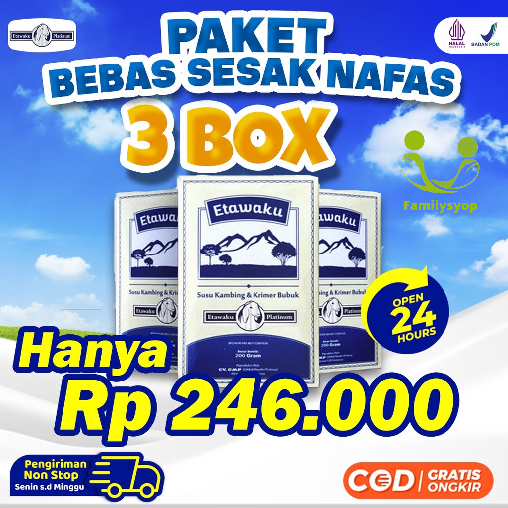 Paket 3 Box Etawaku Platinum || Susu Kambing Etawa Murni Rendah Gula Bebas Pengawet Efektif Atasi Masalah Pencernaan Nyeri Sendi &amp; Tulang Jaga Kesehatan Jantung Cegah &amp; Menurunkan Diabetes Kolesterol Lancarkan Produksi ASI