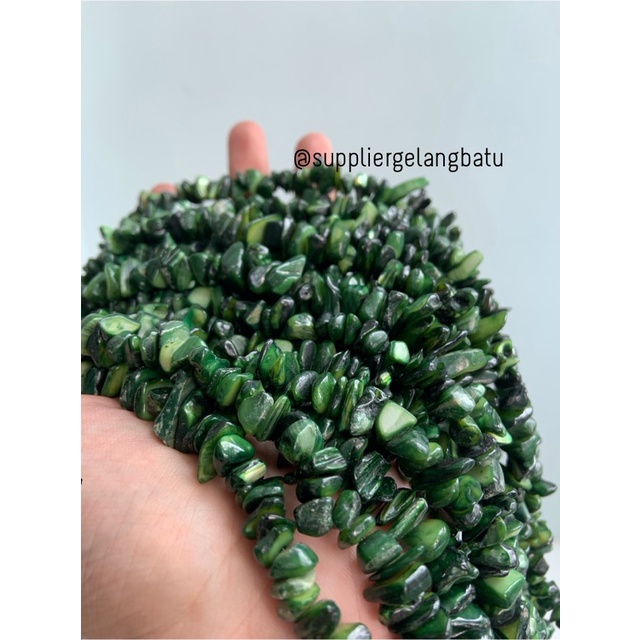 kerikil kerang DARK GREEN CARNELIAN 2cm bahan manik akik hijau tua