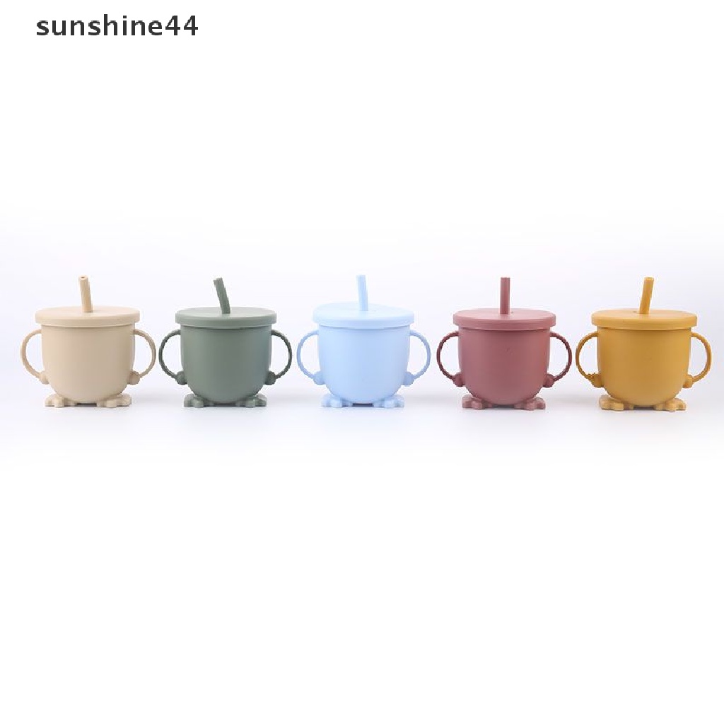 Sunshine Botol Minum Bayi / Anak Bahan Silikon BPA Free Anti Bocor Dengan Sedotan