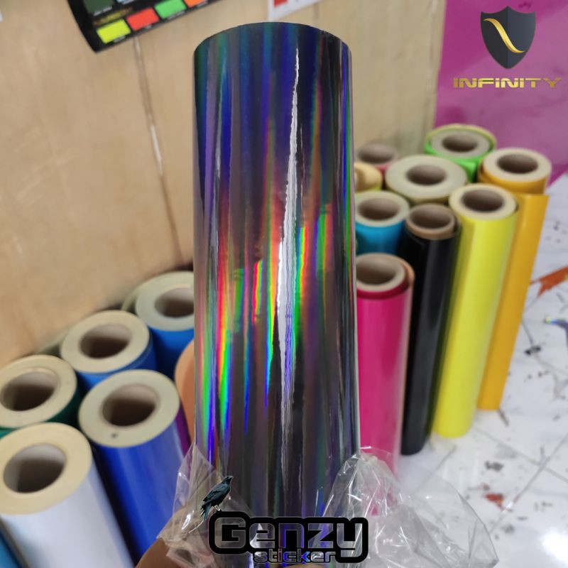 sticker scotlite hologram laser stiker skotlet hologram hitam pelangi glossy