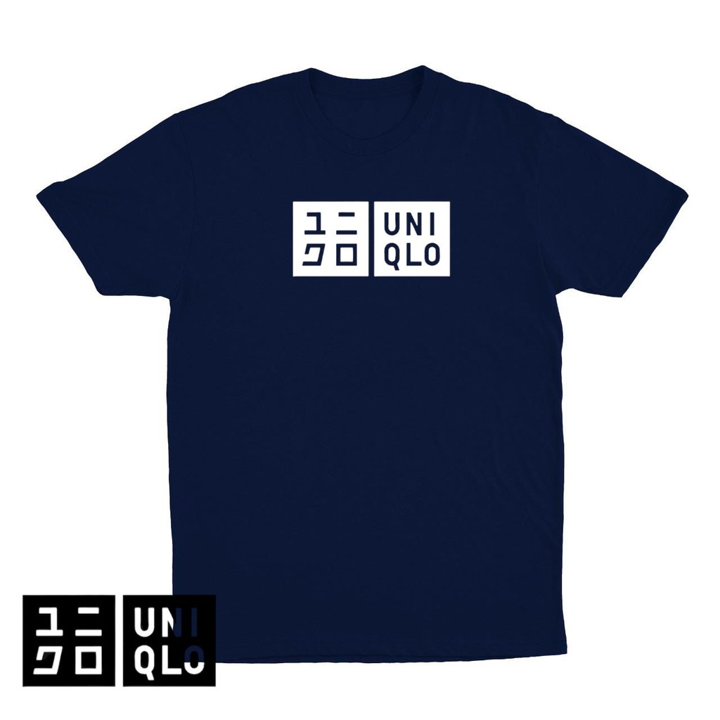 COD BAYAR DI TEMPAT KAOS BAJU UNIQLO LOGO KATUN KOMBED 30S PREMIUM DISTRO PRIA WANITA TSHIRT TEES-Navy