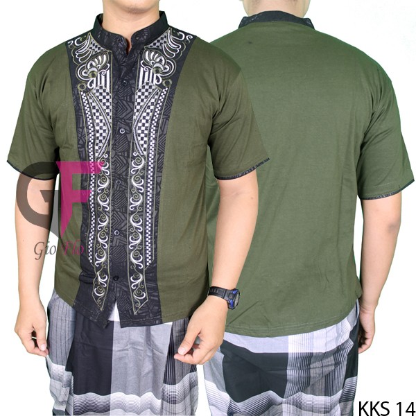 GIOFLO Baju Koko Lebaran Muslimin Pria Green / KKS 14