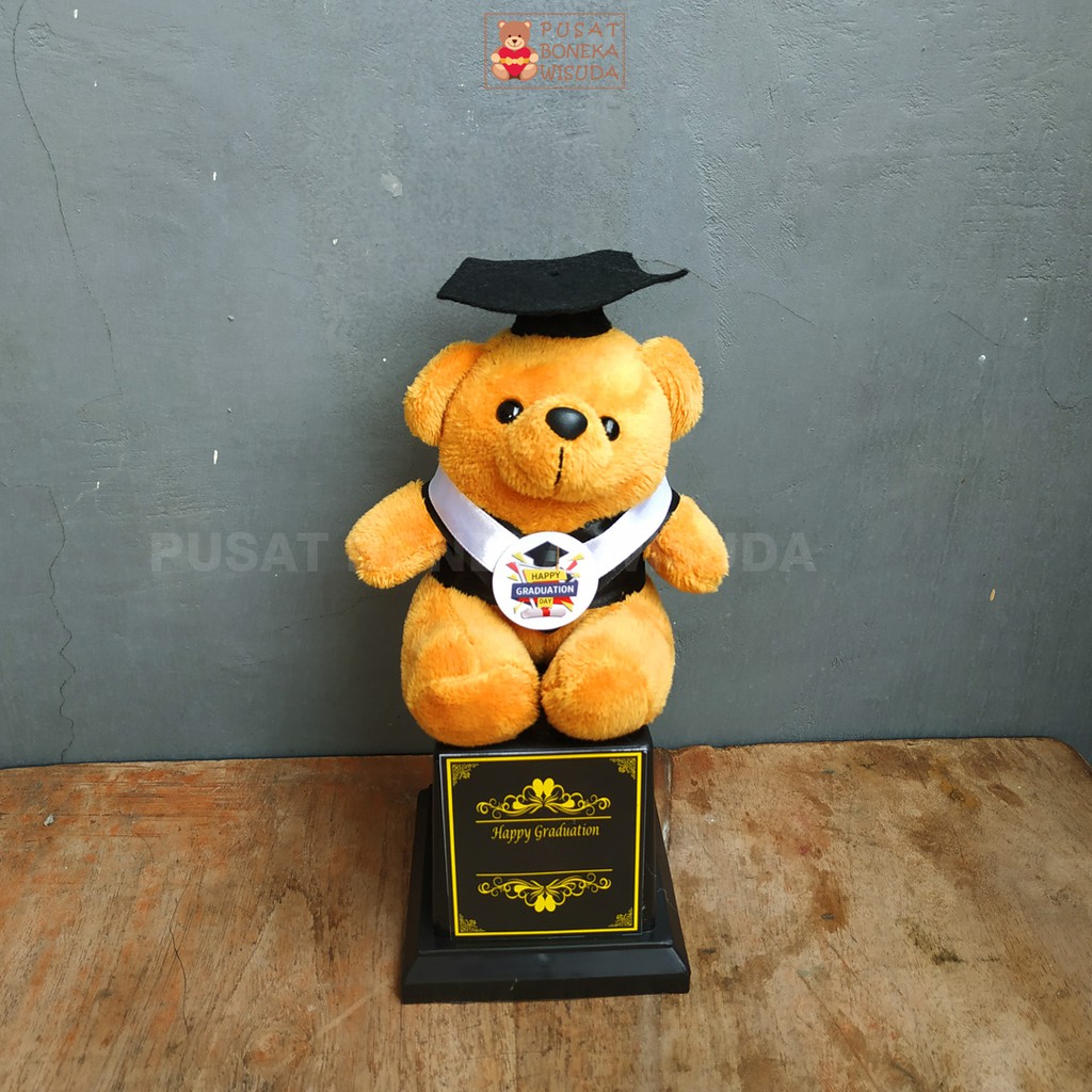 Piala Boneka Trophy Wisuda Kado Hadiah Graduation Toga Murah Pilbon Kecil Mini Paud Tk SD Teddy Bear