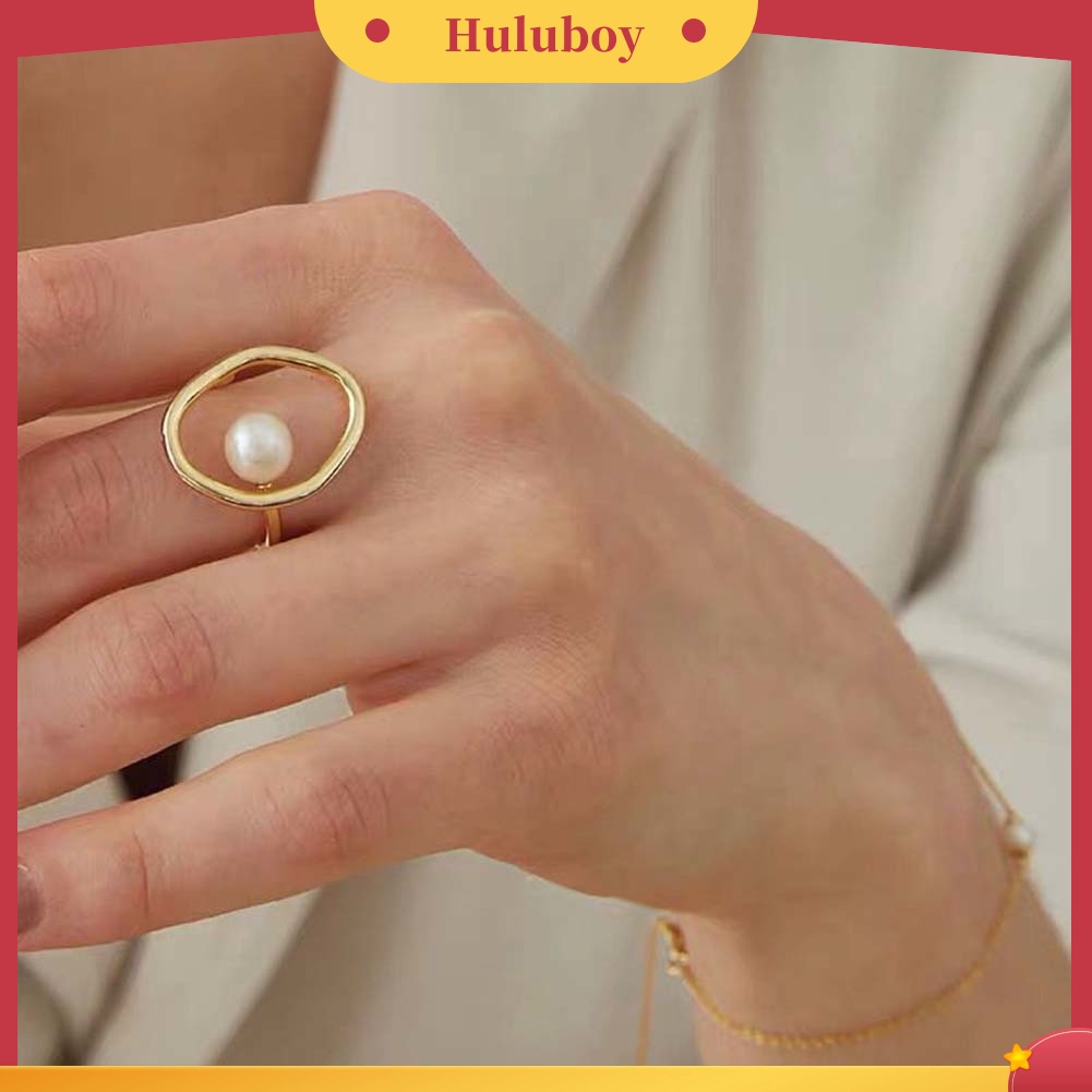 Hu Hu Hu Hu Hu Alat Bantu Pasang Kacamata♡ Cincin Wanita Desain Geometri Hollow Hias Mutiara Imitasi Untuk Pestahadiah