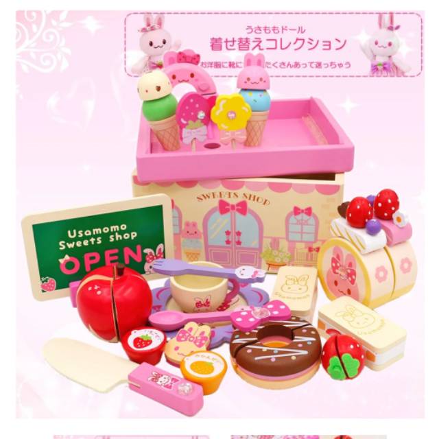 Mainan kayu pretend play wooden toys kelinci bunny rabbit usamomo sweet shop anak kids balita peremp