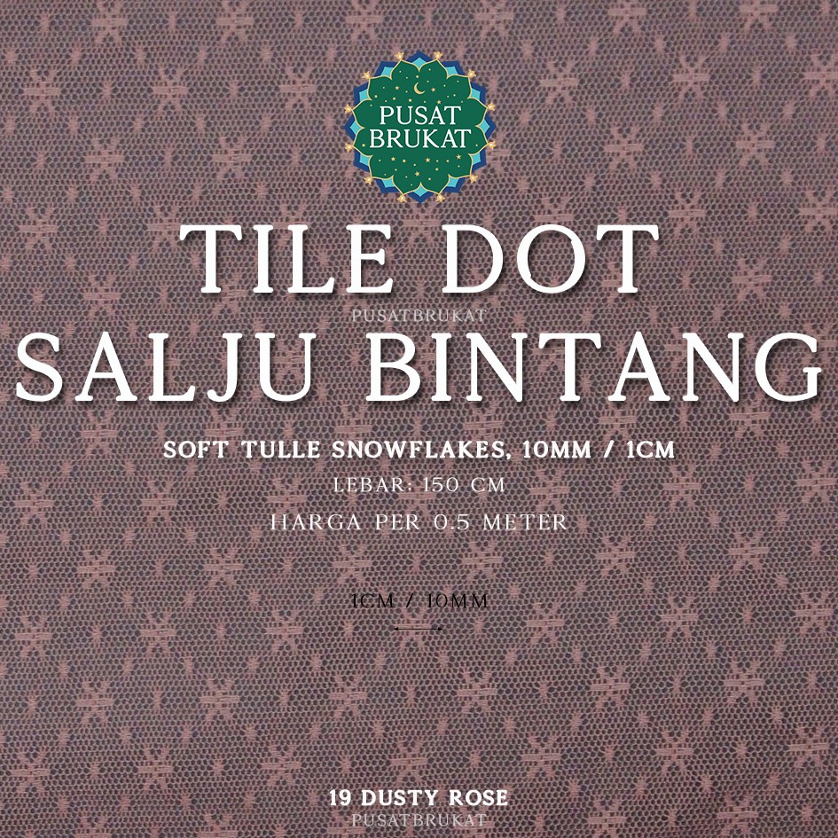 KAIN TILE DOT SALJU BINTANG 2 / TULLE SNOW FLAKES #1, Ø 1CM / 10MM, LEBAR:150CM [harga per 0.5m]