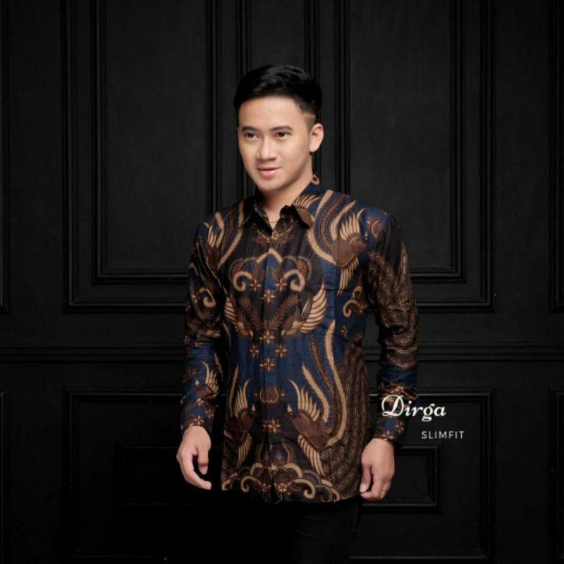 DIRGA SLIMFIT ATASAN KEMEJA BATIK COWOK BIRU DONGKER MIX CREAM LENGAN PANJANG JUMBO XXL KERJA