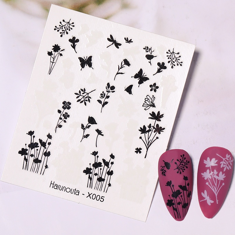 Harunouta Stiker Decal Transfer Air Motif Buah / Bunga / Daun Untuk Dekorasi Nail Art / Kutek Gel UV