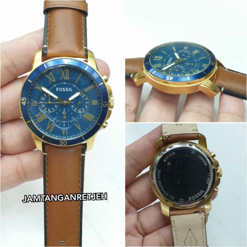 JAM TANGAN PRIA FOSSIL FS5268 BATRE CRONO BODY GOLD RING BIRU