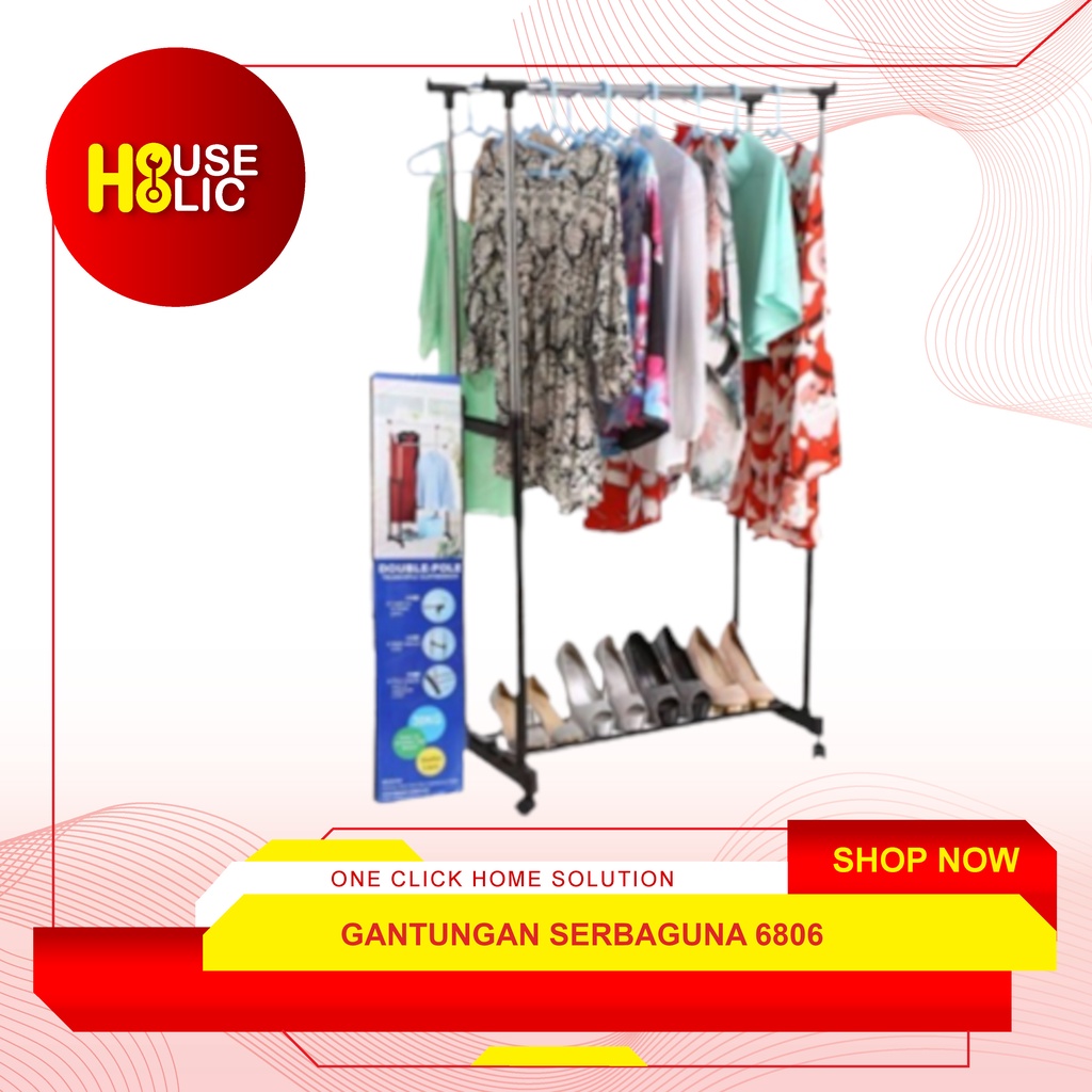 Hanger Double Pole Rack 6806 Clothes Rak Sepatu Gantungan Baju Handuk