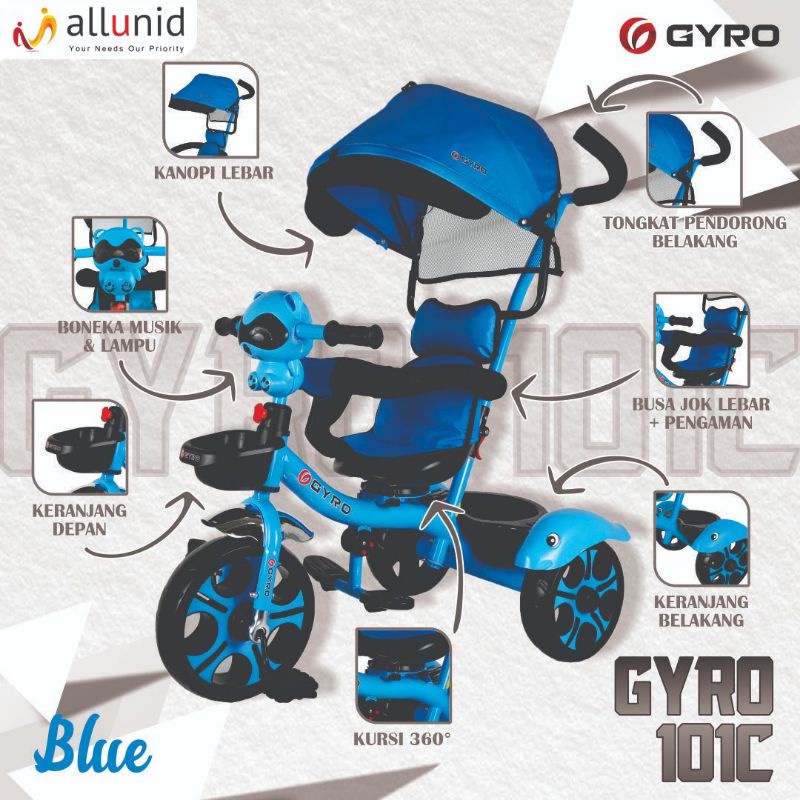 SEPEDA STROLLER ANAK GYRO 101C/ GYRO 1122C - SEPEDA RODA TIGA ANAK TEMPAT DUDUK BISA DIPUTAR - STROLLER ANAK - SEPEDA ANAK