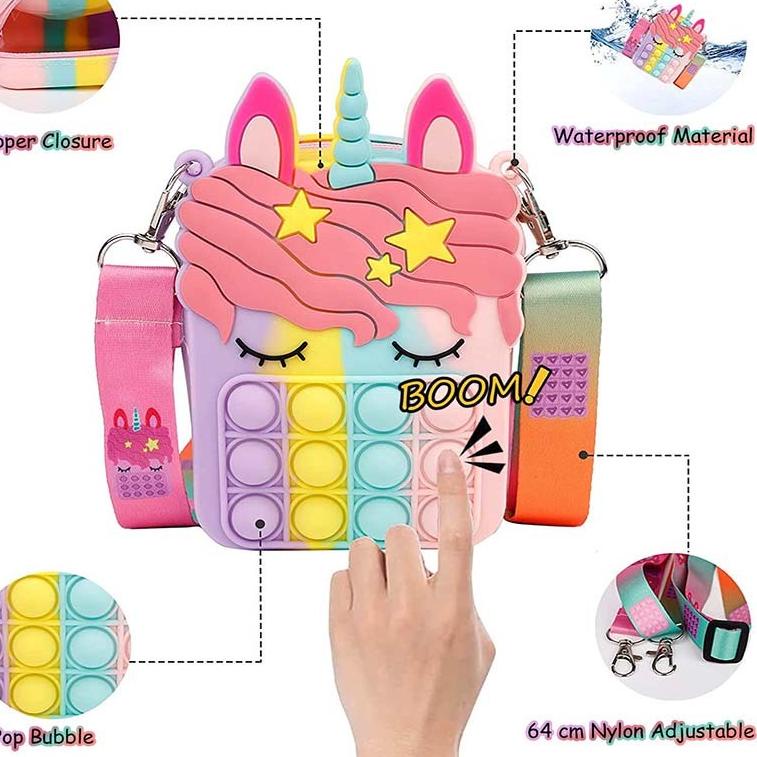 POP IT Fidget Bag Rainbow Unicorn Cross BagStrawberry Dan Nanas Gelembung Figet Mainan Tas Tas Selem