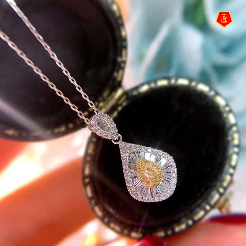 [Ready Stock]Fashionable Elegant Light Luxury Necklace 18K Gold Zircon Yellow Pendant for Women