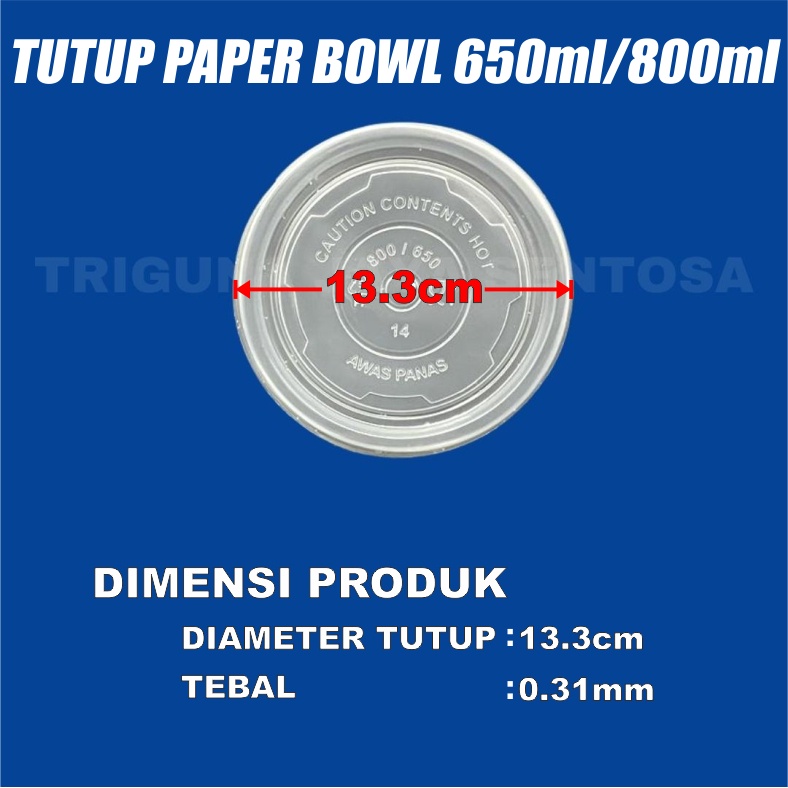 Tutup Paper Bowl 650ml n 800ml Per Pack 25pcs Hanya Lid Tutup Mangkok Kertas