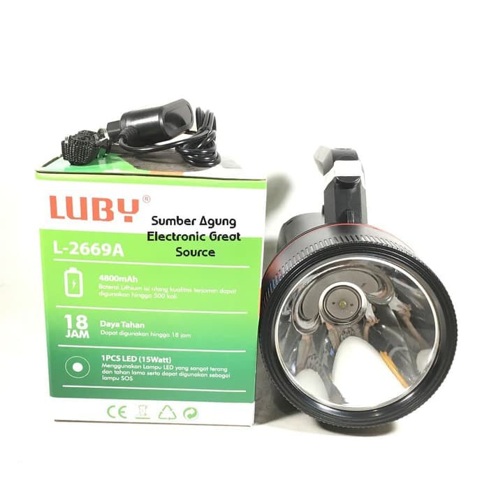 Luby L2669A Senter Jumbo LED 15W Besar Lampu SOS 4800mAh Nyala Tahan 18Jam