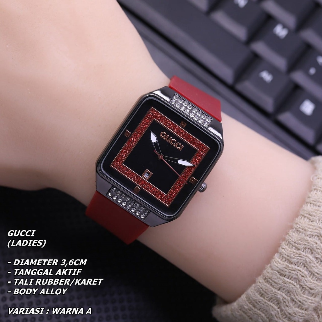 JAM TANGAN WANITA FASHION TALI RUBBER BODY SEGI TANGGAL AKTIF