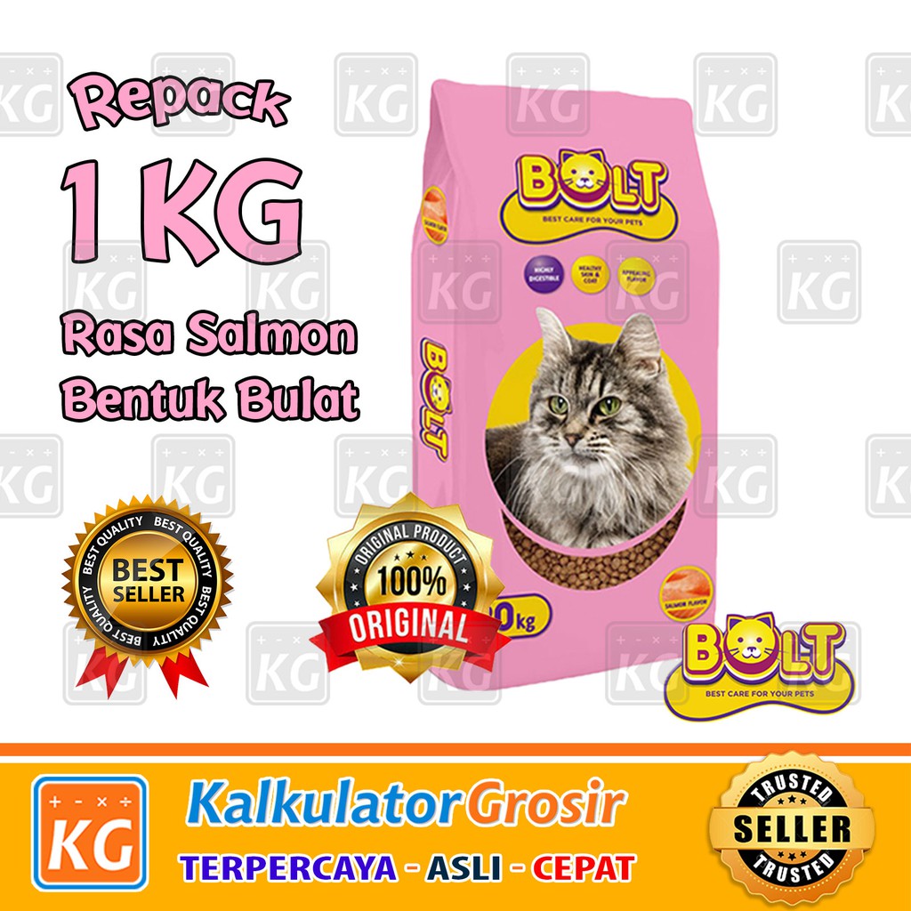 Makanan Kucing Bolt - Catfood Bolt Repack 1 Kg Rasa Tuna / Salmon Bentuk Ikan / Donat 1KG Kering