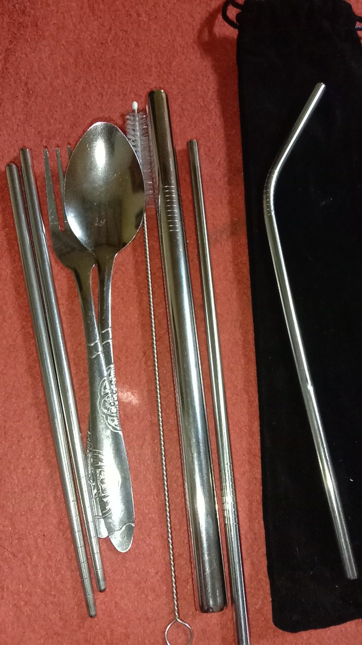 Paket Sedotan Set Dan Sendok Dengan Pouch