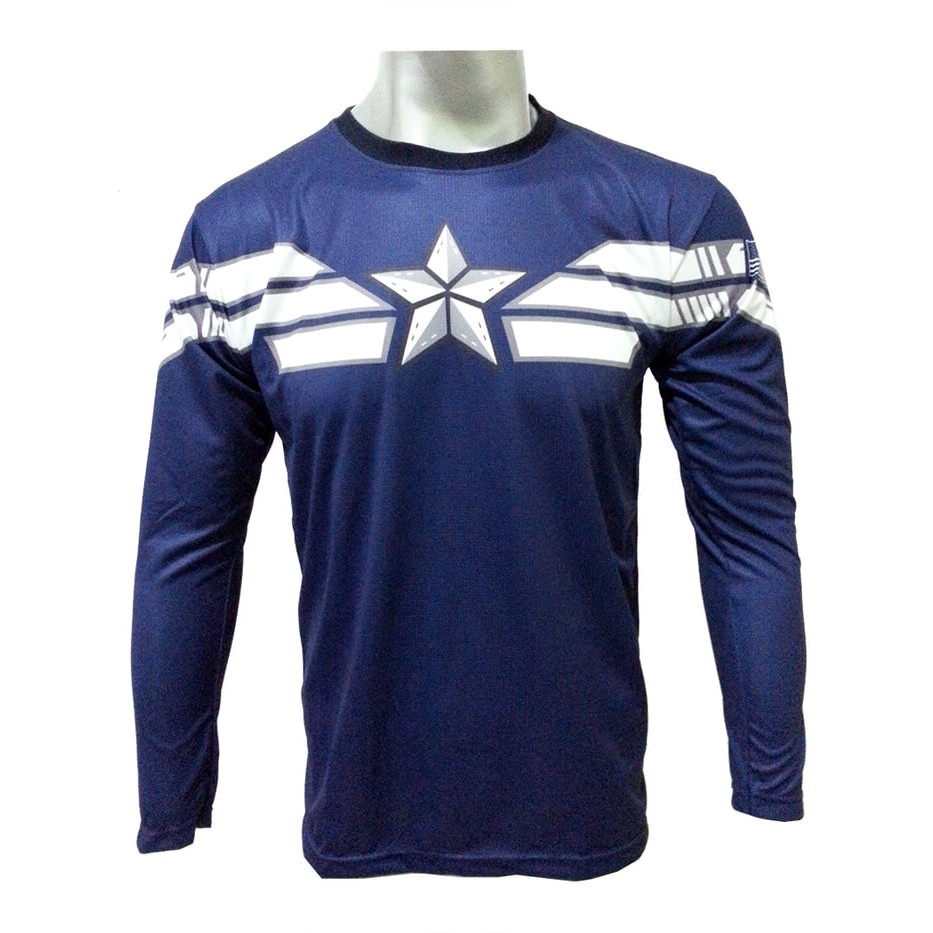 KAOS BAJU PRIA SUPER HERO GYM FITNES CAPTAIN AMERICA LONG SLEEVE SENAM