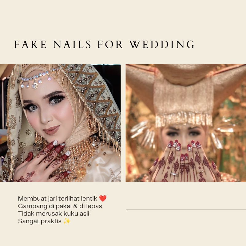 KUKU PALSU WEDDING, KUKU PALSU LAMARAN, KUKU PALSU 3D, KUKU PALSU PREMIUM, FAKE NAIL, NAIL ART, Press On Nails