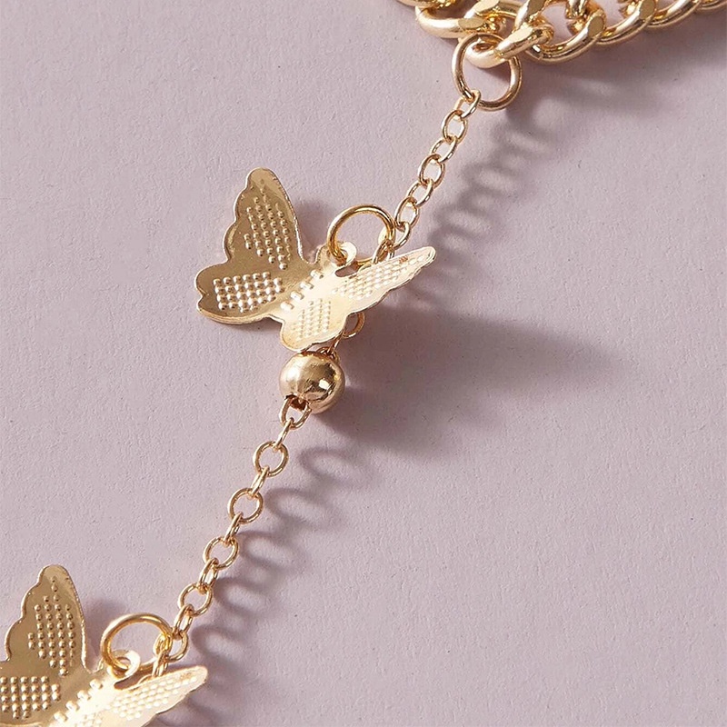 [Women Vintage Simple Chain Butterfly Charm Finger Bracelets][Girls Bohemian Creative Adjustable Butterfly Ring Bracelets Gifts Jewellery Accessories]