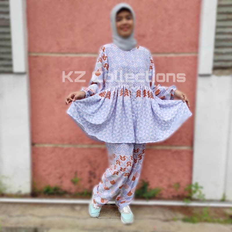 pakaian one set tunik setelan motif