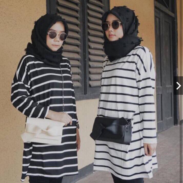 tunik modern wanita | tunik muslimah aqila motif garis jumbo