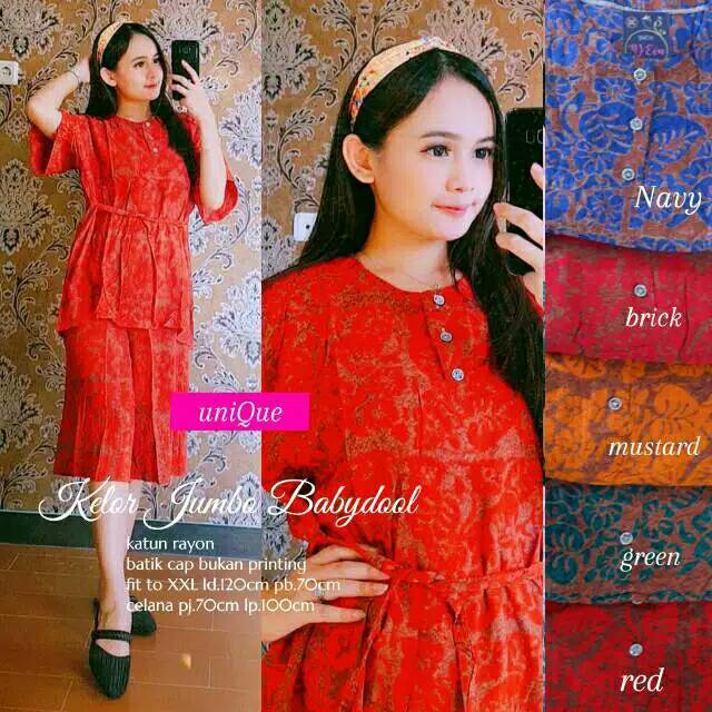 Kelor Jumbo Babydoll Batik Cap Stelan Gogo Ld120cm Busui Friendly Baju Tidur Bumil Besar Cantik