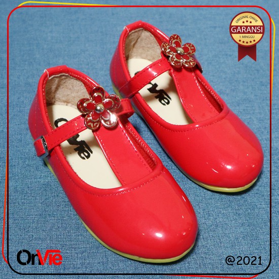 Sepatu Balet Anak Perempuan Glossy Pita Permata Bunga | Sepatu Formal Onvie