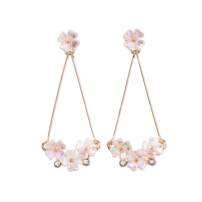 LRC Anting Tusuk  Fashion Long Flower S925 Silver Needle Shell Flower Pearl Stud Earrings F48691