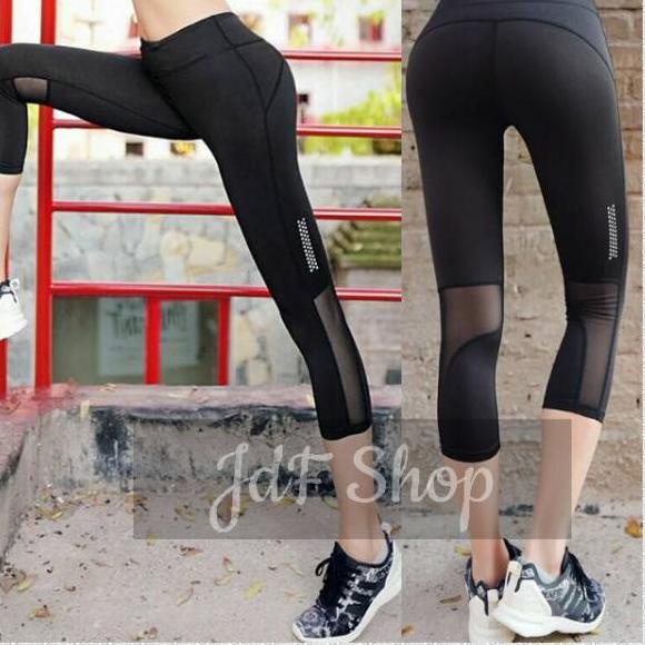 Baru Bermanfaat JdF Shop T1719 - Dominan Capri / Celana Olah Raga 3/4 Legging Olahraga Senam Mesh