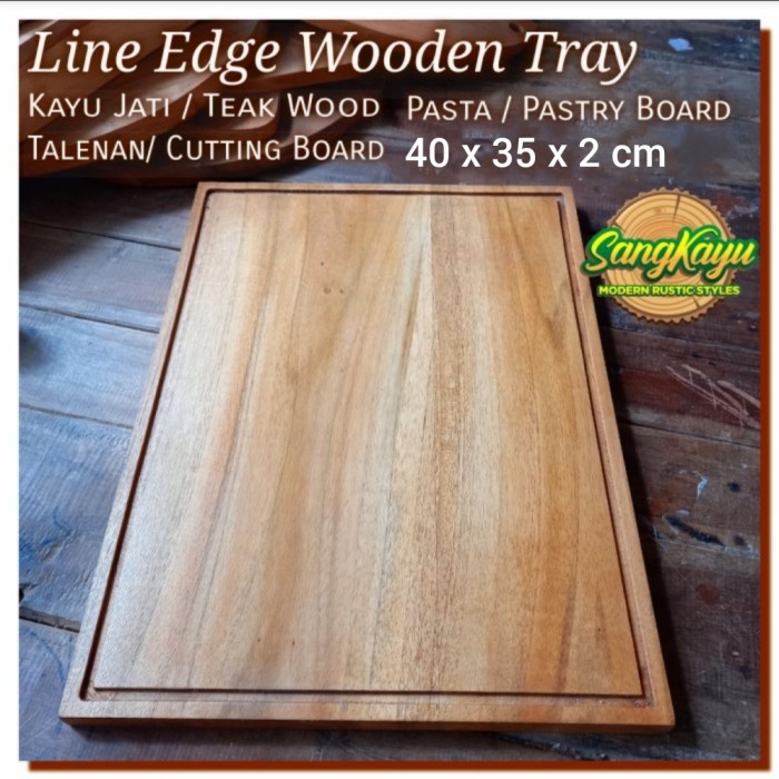 Nampan kayu jati line edge 40x35x2cm talenan kayu jati Cutting Board