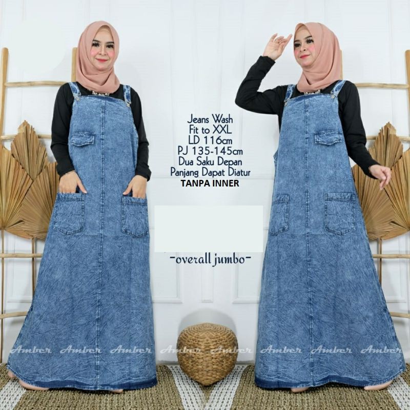 Vonda Overall Jeans JUMBO NO INNER LD 116 Fit XXL Baju Kodok Rok Panjang Wanita Dewasa Cewek Murah