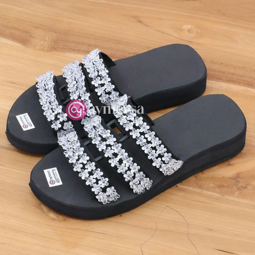 MAIZA Sandal Selop Wanita Elegant dengan Hiasan Manik-Manik Spons Premium Tinggi 4cm Sendal Kokop Beads