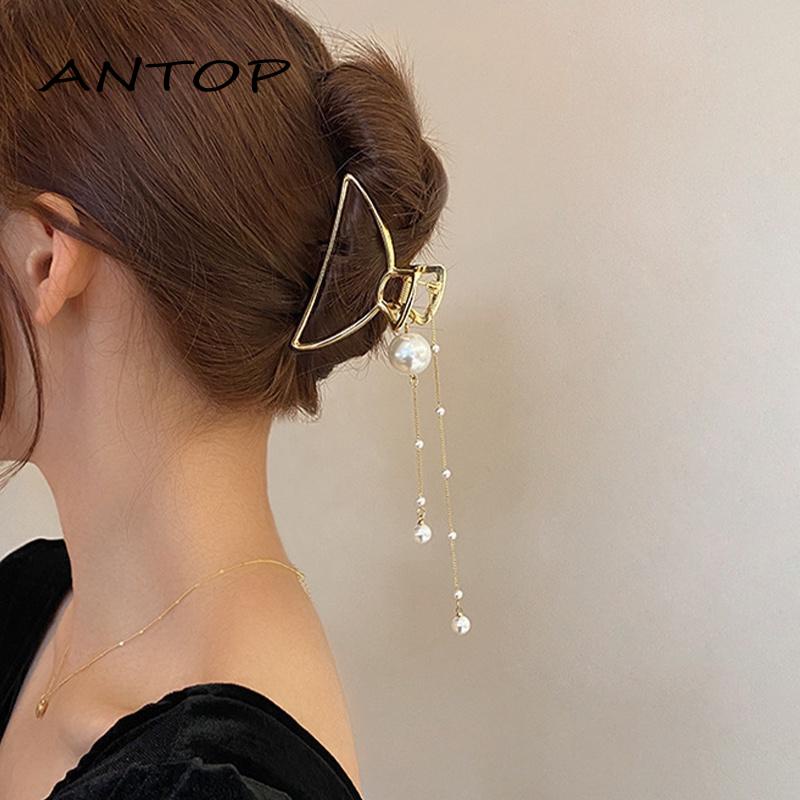 Jepit Rambut Bentuk Pita Bahan Metal Aksen Mutiara Untuk Hiasan Kepala