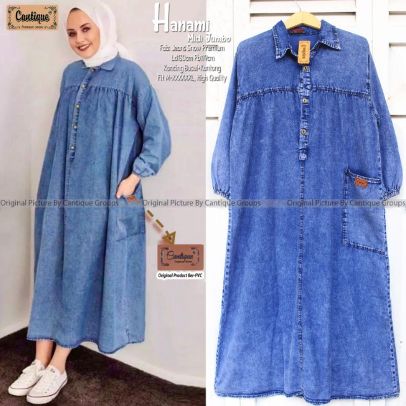 hanami midi gamis jumbo jeans cantique