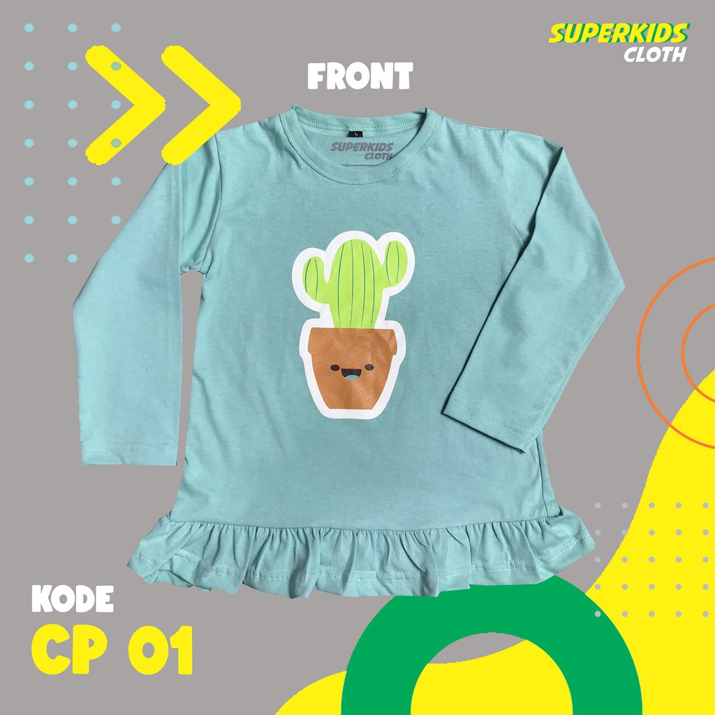 BAJU ANAK PEREMPUAN / KAOS ANAK PEREMPUAN / PAKAIAN ANAK CEWEK KAOS ANAK CEWEK LENGAN PANJANG KAKTUS CACTUS ECER GROSIR SUPERKIDS CLOTH 1 - 10 TAHUN