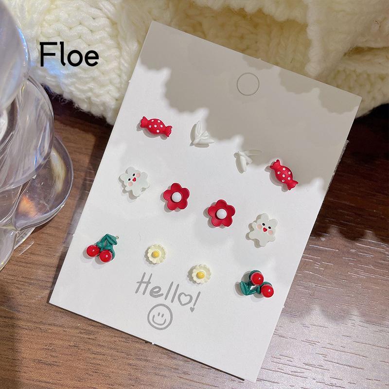 Fl 6 Pasang / Set Anting Tusuk Bahan Keramik Desain Lukisan Gaya Simple / Trendy Untuk Wanita