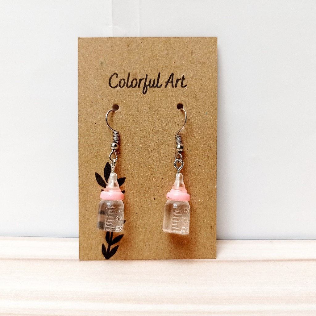 Anting Wanita Korea Jepang Bentuk Gantungan Minuman Botol Bayi Unik / Anting Charm Resin Lucu Murah