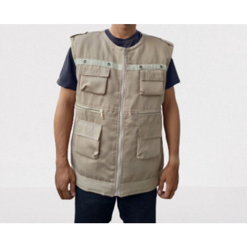 Rompi Lapangan Outdoor Satgas Mancing Pria Kualitas Bagus Safety Tactical Vest Motor K3 KPK Hitam Krem Cream Murah