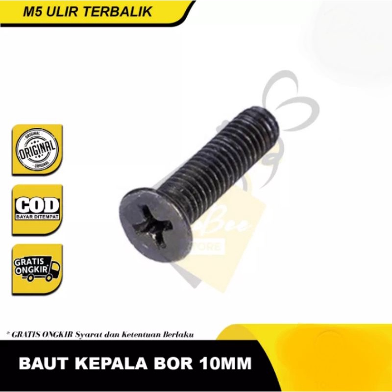 Baut sekrup bor baterai m5 m6 kepala bor ulir terbalik 3/8" 1/2"