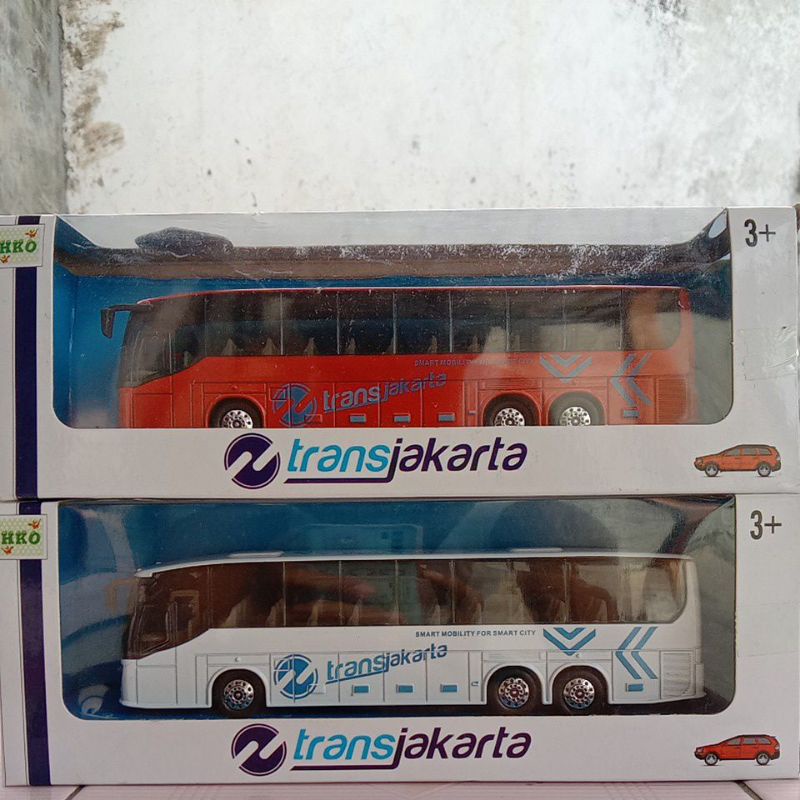Diecast bus transjakarta miniatur busway alloy metal warna merah