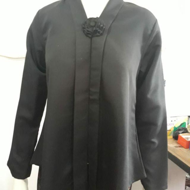 (P92/100) Kebaya floy TANGAN PANJANG kutubaru std-jumbo busui kartini KeroncongBusana (PJG)-Hitam