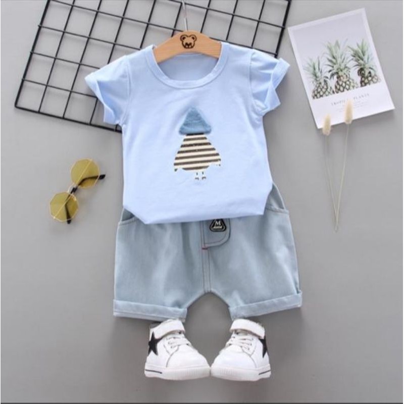 Mamamoli Baju setelan kaos anak laki laki / bayi / baby import/impor lucu hat and shoes mm41